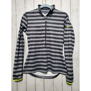 Nike Dri-Fit Running Long Sleeve Shirt Women's Medium Striped Thumb Hole Stretch